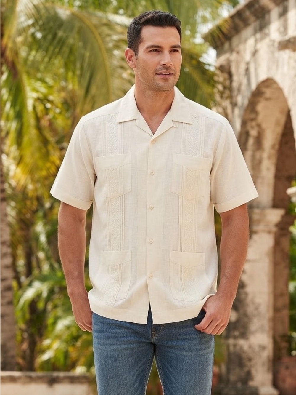 Mens Guayabera- Cubavera- Shirt- Ivory Size XXL Fiesta Mariachi Wedding